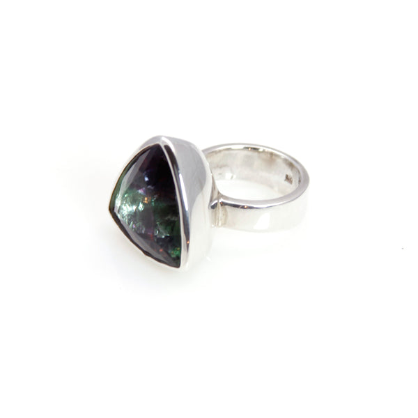 Ring - Bowl Fluorite Triangle Brillant Cut Sterling Silver
