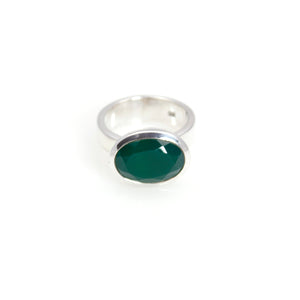 Ring - Bowl Green Agate Oval Brillant Cut Sterling Silver