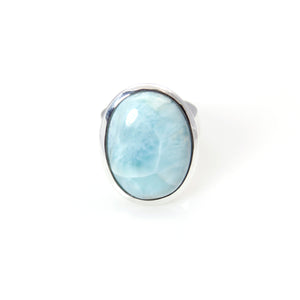 Ring - Bowl Larimar Oval Cabochon Cut Sterling Silver