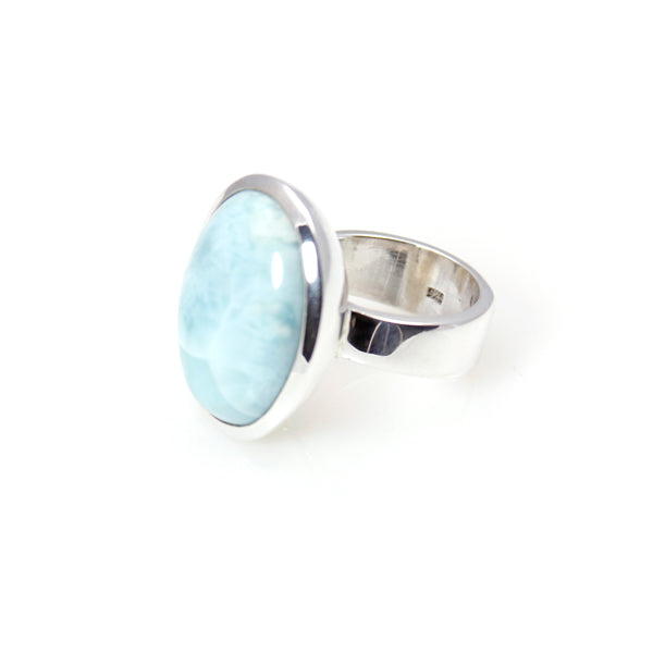 Ring - Bowl Larimar Oval Cabochon Cut Sterling Silver