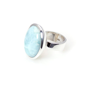 Ring - Bowl Larimar Oval Cabochon Cut Sterling Silver