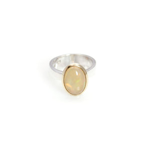 Ring - Bowl Ethiopian Opal Cabochon Cut 14ct Gold & Sterling Silver