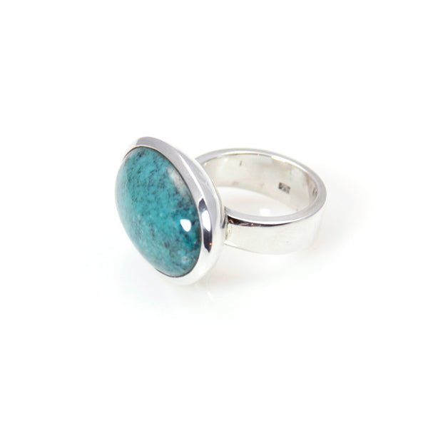 Ring - Bowl Tibetan Turquoise Oval Cabochon Cut Sterling Silver
