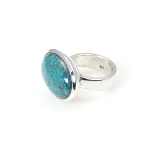 Ring - Bowl Tibetan Turquoise Oval Cabochon Cut Sterling Silver