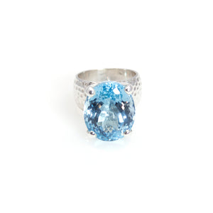 Ring - Prong Blue Topaz (Swiss) Brillant Cut Sterling Silver