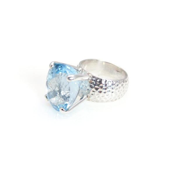 Ring - Prong Blue Topaz (Swiss) Brillant Cut Sterling Silver