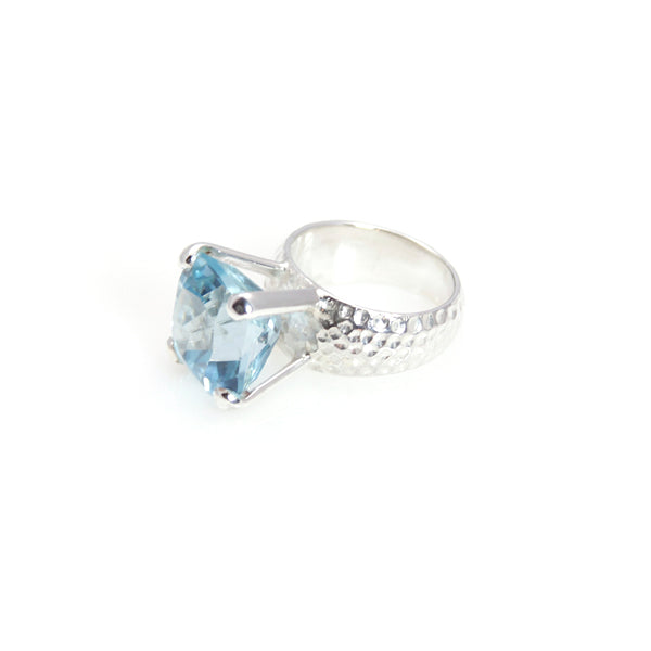 Ring - Prong Blue Topaz (Sky) Radiant Cut Sterling Silver