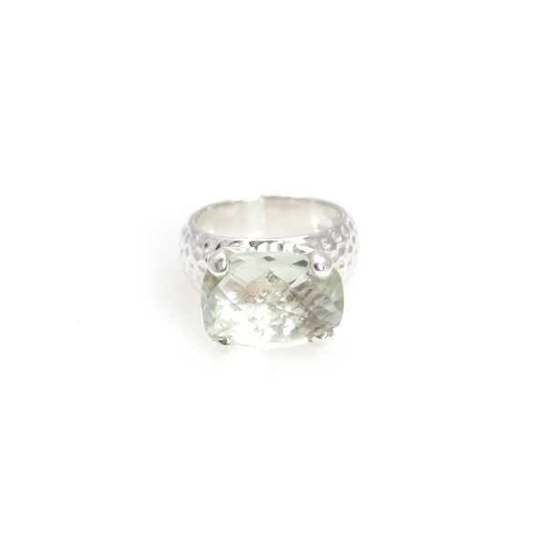 Ring - Prong Green Amethyst Cushion Cut Sterling Silver