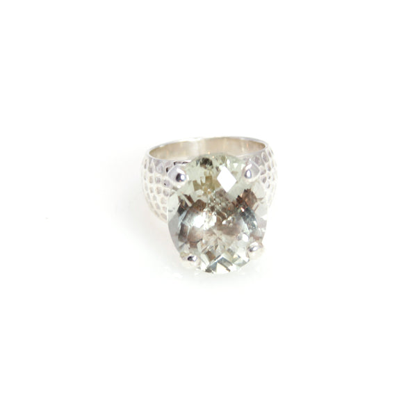 Ring - Prong Green Amethyst Cushion Cut Sterling Silver