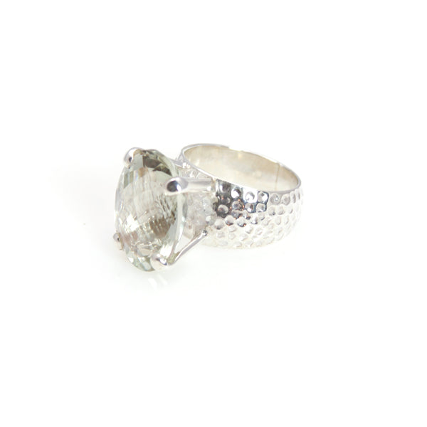 Ring - Prong Green Amethyst Cushion Cut Sterling Silver