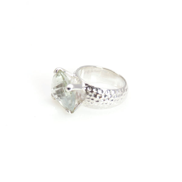 Ring - Prong Green Amethyst Cushion Cut Sterling Silver