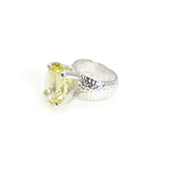 Ring - Prong Lemon Quartz Brillant Cut Sterling Silver