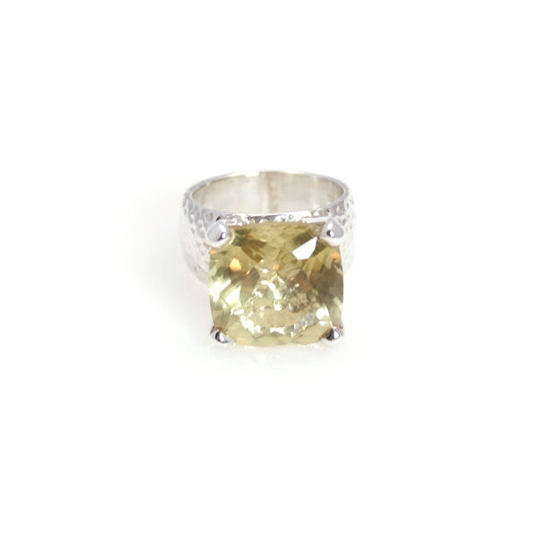 Ring - Prong Lemon Quartz Square Brillant Cut Sterling Silver