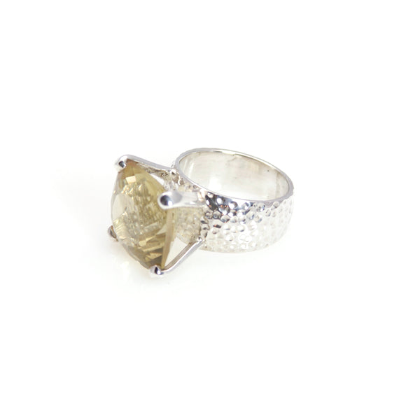 Ring - Prong Lemon Quartz Square Brillant Cut Sterling Silver