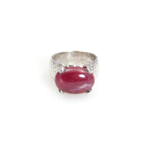 Ring - Prong Ruby Cabochon Cut Sterling Silver