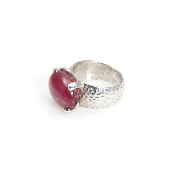 Ring - Prong Ruby Cabochon Cut Sterling Silver