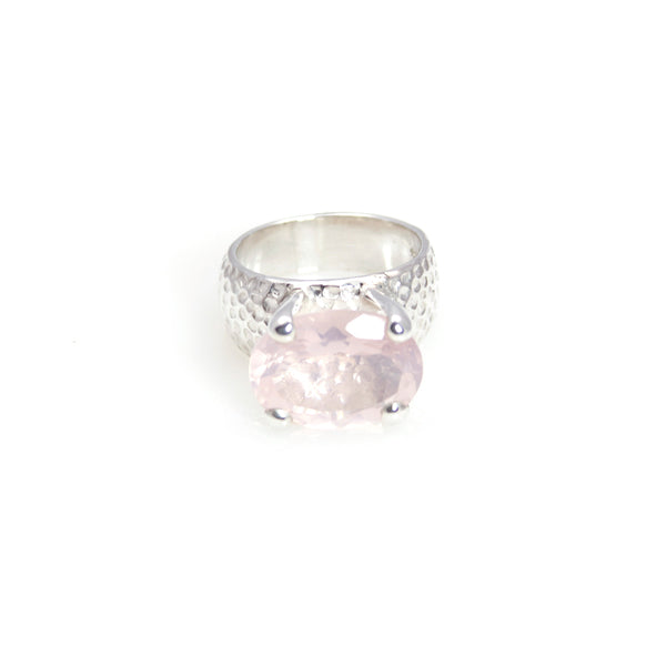 Ring - Prong Rose Quartz Oval Brillant Cut Sterling Silver