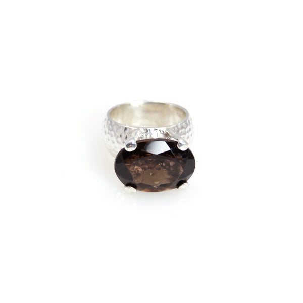 Ring - Prong Smokey Quartz Oval Cut Sterling Silver