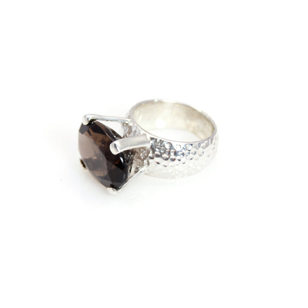 Ring - Prong Smokey Quartz Oval Cut Sterling Silver