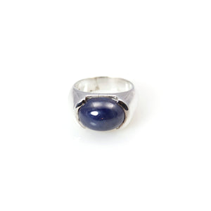 Ring - Diplomat Blue Sapphire Oval Cabochon Cut Sterling Silver - Mens Collection