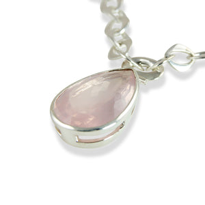 Chain Pendant Necklace with Rose Quartz Front View 
