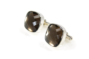 Mens Collection - Cuff Links Smokey Quartz Sterling Silver