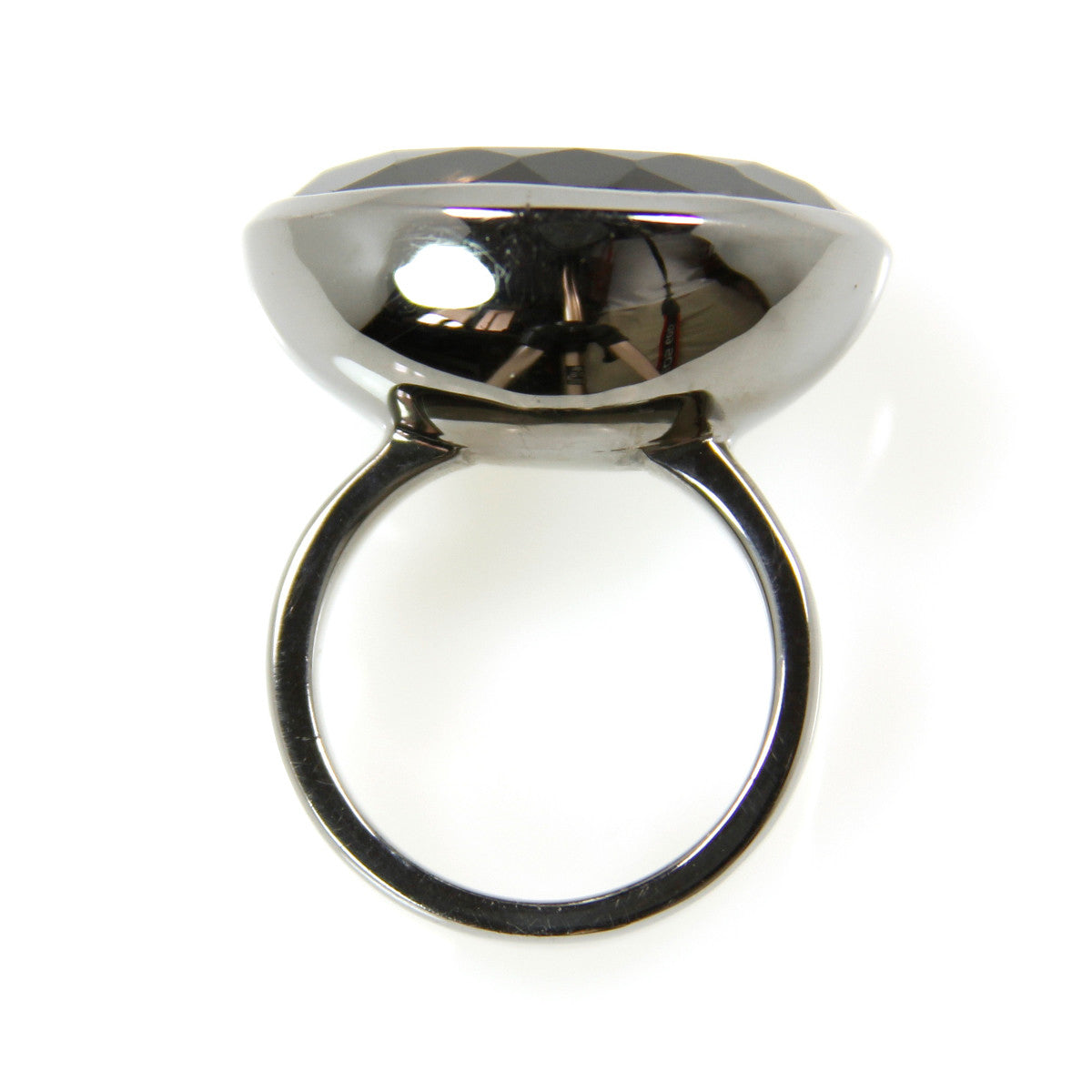 Ring - Bowl Smokey Quartz Oval Cut Ruthenium Plated Sterling Silver