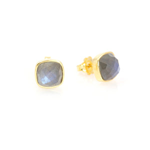 KenSu Jewelry Studs Earrings - with Labradorite and Gold Plated Hand Made Jewelry