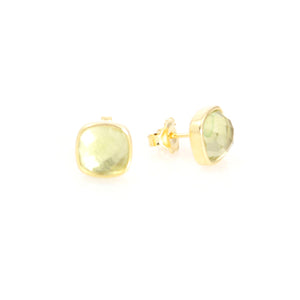 KenSu Jewelry Studs Earrings - with Lemon Quartz and Gold Plated Hand Made Jewelry