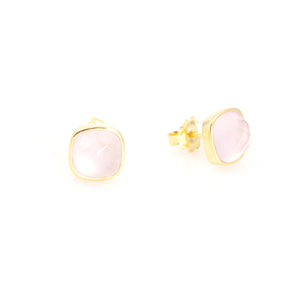KenSu Jewelry Studs Earrings - with Rose Quartz and Gold Plated Hand Made Jewelry