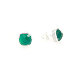 KenSu Jewelry Studs Earrings - with Green Agate Hand Made Jewelry