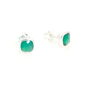 KenSu Jewelry Studs Earrings - with Small Green Agate Hand Made Jewelry