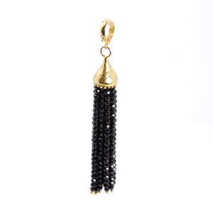 Pendant - Clip On Tassel Black Spinal Gold Plated Sterling Silver