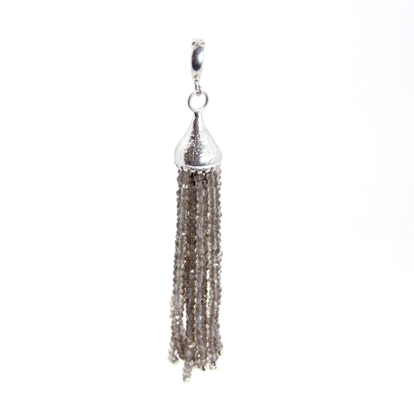 Pendant - Clip On Tassel Smokey Quartz Sterling Silver