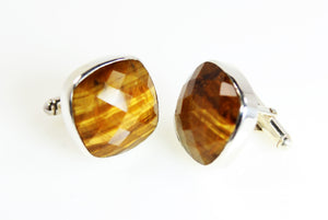 KenSu Jewelry Tiger Eye Silver Cuff Links Hand Made Jewelry