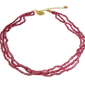 Necklace - Beaded Pink Tourmaline 3 Lines 16"